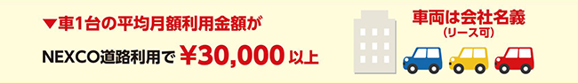 車1台の平均月額利用金額がNEXCO道路利用で\30,000以上